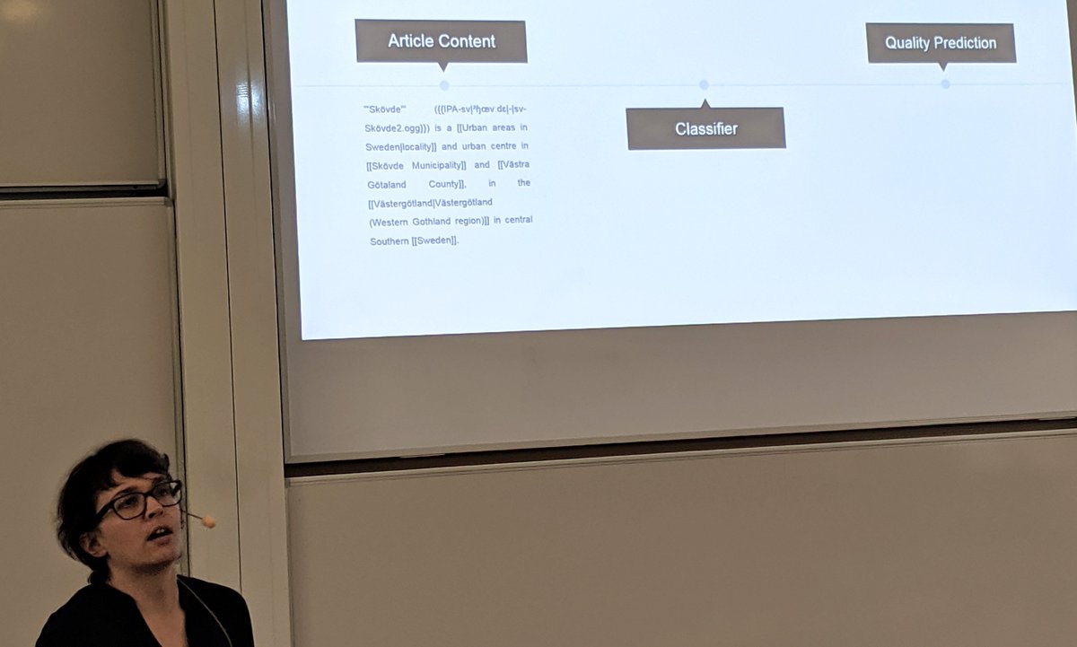 WikiResearch's tweet image. Now at #OpenSym: @eva_zangerle on &quot;Article Quality Classification on Wikipedia: Introducing
Document Embeddings and Content Features&quot; opensym.org/wp-content/upl…