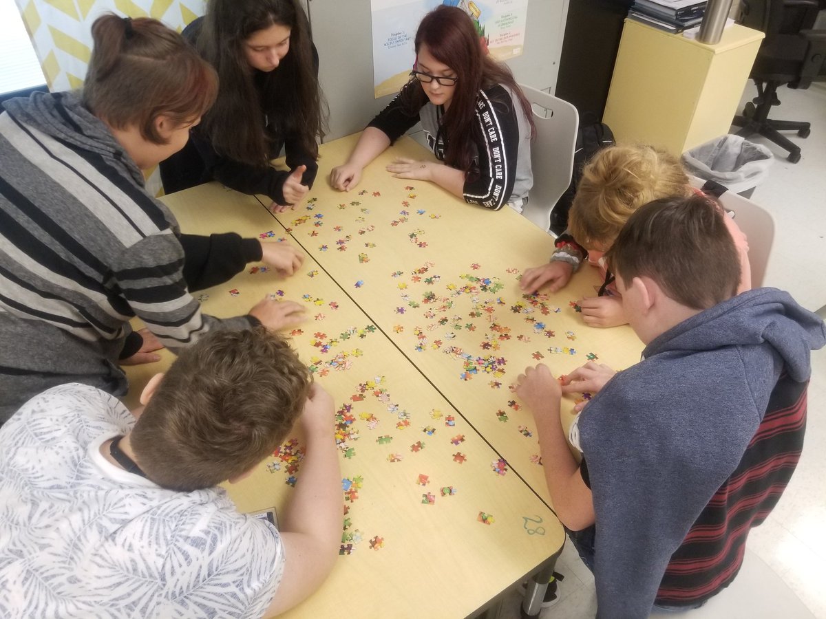 coachpeeples's tweet photo. Using puzzles in math on day 2 to focus on "Beginning with the end in mind."  So fun!  #LEAD  #PelionPROWL @VickieDavisNBCT @pelion_middle https://t.co/Olzqudo4xy