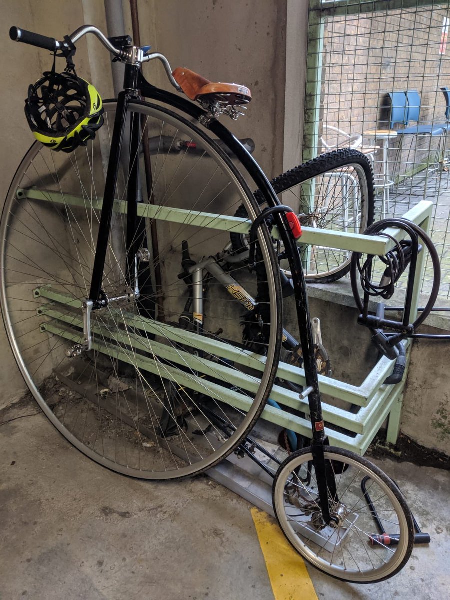ImSaraNeill's tweet photo. This penny farthing has been spotted in a #Belfast multi-storey car park - I’d love to speak to the owner about their unusual mode of transport. Do you know whose this is? Can we RT til we find them? #pennyfarthing #cycling #bike #cyclistsofBelfast https://t.co/dbjKGVBIHK