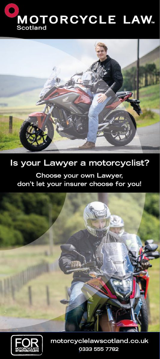 law_scotland's tweet image. Here's a sneak preview of a second banner for #TITGS2019 with a key message for all #motorcyclists. 

If you're been injured in a #motorcyclecollision, make sure you choose your own Legal representation, don't let your insurer choose for you.

#weridetoo #specialistlawyers