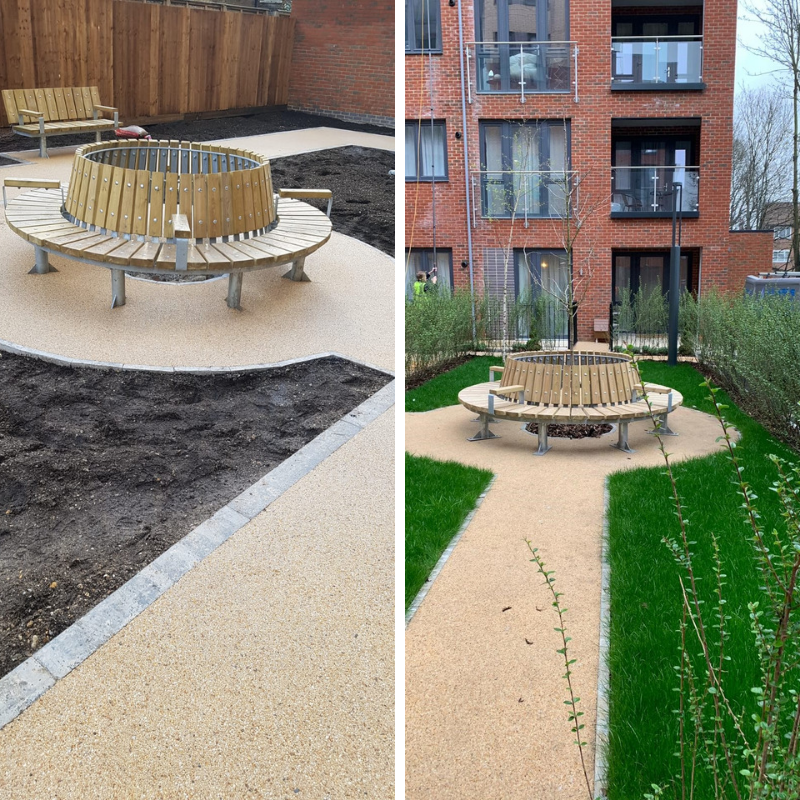 HMSDecorative's tweet photo. HMS resin surfaces are designed to complement the surroundings, with a choice of coloured finishes available. This resin bound path in Acton looks great against the building and laid turf which finishes the project: https://t.co/MX5PuqKttg #resinpath #porouspath #hms https://t.co/KvN7xJF5E8