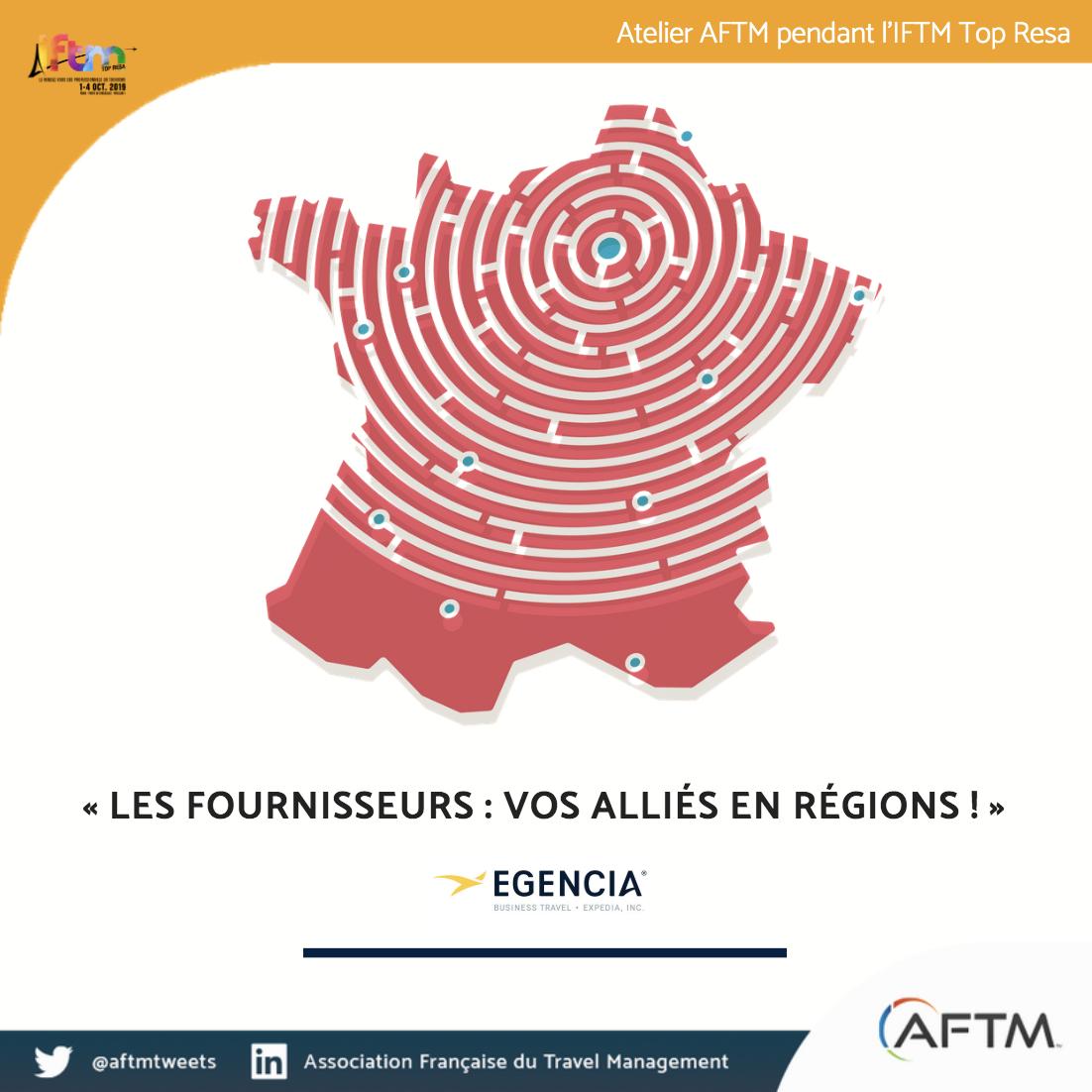 [ Atelier AFTM sur <a href="/iftmparis/">IFTM</a> 📅 ] Le 2 octobre à 12h45, l'AFTM animera un atelier en partenariat avec <a href="/EgenciaFR/">Egencia France</a> sur le sujet suivant : « Les fournisseurs T&amp;E : plus que des partenaires commerciaux, vos alliés en régions ! ». Inscription ici 👉 bit.ly/AtelierAFTMIFT…