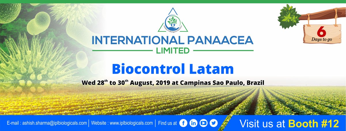 IPLBiologicals's tweet photo. Only 6 days to go for #BioControlLATAM conference, dedicated to #biological solutions to #farming, organised by #NewAgConference at Brazil. We would like to invite you to visit us at Booth #12 to explore more business opportunities
#exhibition #conference @IPLBiologicals https://t.co/VJn1dxuhJO