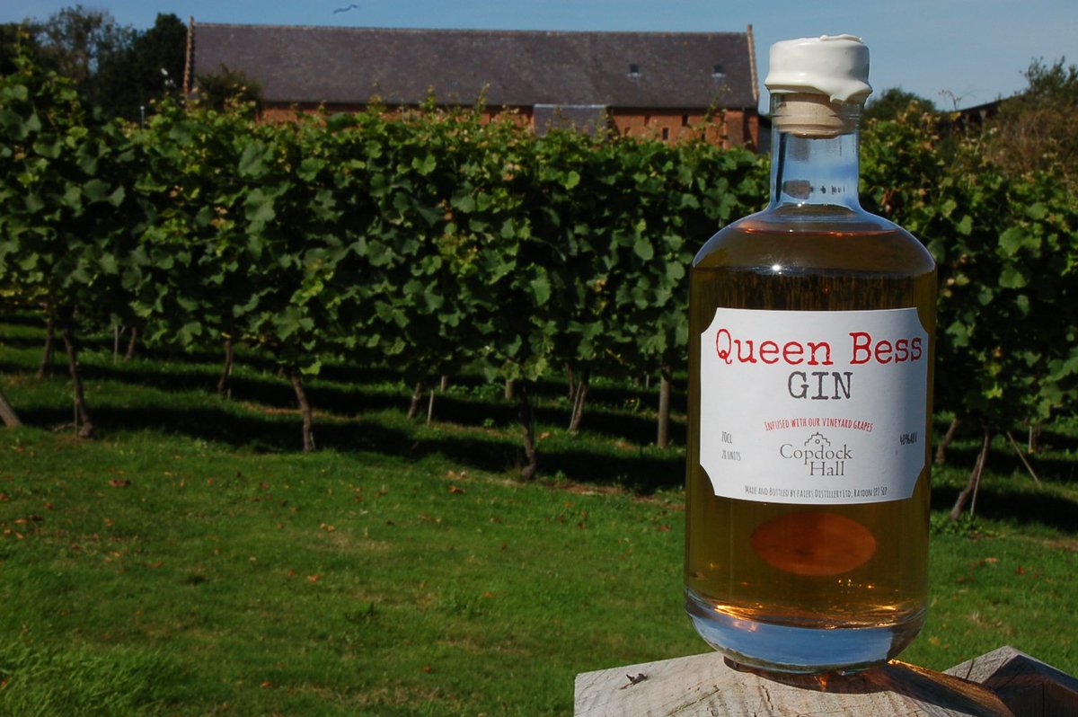 copdockhall's tweet photo. Introducing our new Queen Bess gin infused with our very own Copdock Hall Vineyard grapes. Tastes absolutely yummy with Fever Tree tonic and some iced grapes - perfect for warm summer days and available at the barn. #copdockhall #copdockhallvineyard #theginlord #copdockbarngin https://t.co/lXXnGp61Am