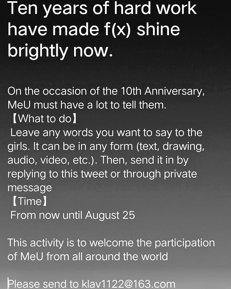 FX_KLAVCHINA's tweet photo. #에프엑스 #fx
The deadline is coming up soon. I hope MeU can take an active part in this activity. https://t.co/e2sGOAibBz