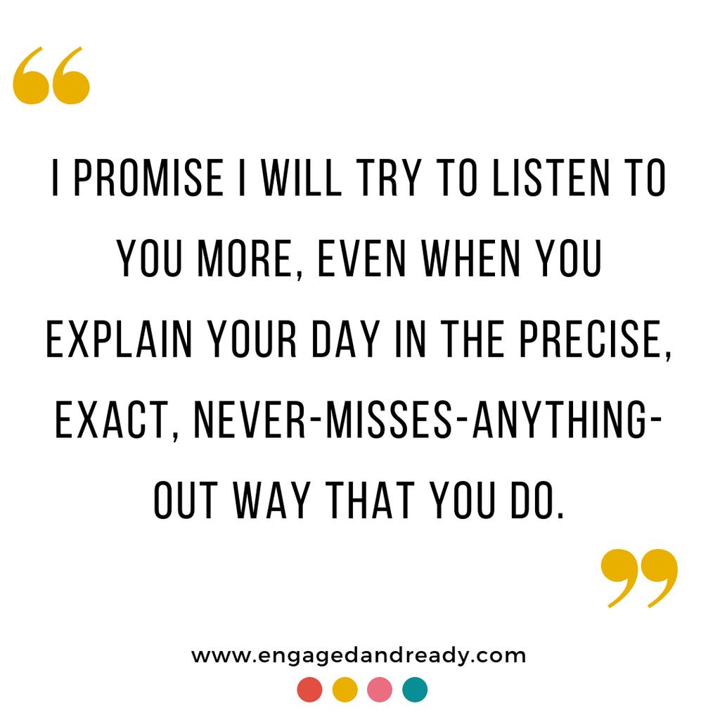 OMG! In every couple there's a storyteller, right? That one person who tells the most detailed stories EVER! That's me! Is it you? Own up!⁠🙋🏾
⁠
My husband doesn't think I notice that his eyes glaze over when he hears me say 'you'll never believe what happened today...'  👀😴