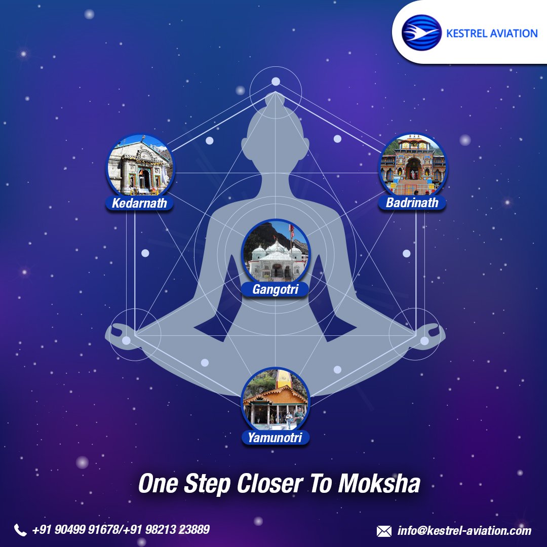 KestrelIndia's tweet photo. #Chardham, the four pilgrimage sites in India are said to be the route to “Moksha”. 
We offer a well-thought, safe and mesmerizing #ChardhamYatra where your itinerary, safety, and privacy are all sorted out.

 #PilgrimageTour #Uttarakhand #KestrelAviaton #BetterWaytoTravel #moksh https://t.co/CjtXGyeRz1