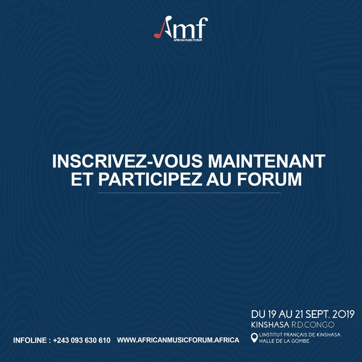 Amfofficiel's tweet photo. Inscrivez-vous en ligne et participez aux conférences, speed-meeting et aux ateliers.
Lien :  https://t.co/bMtfGfPGZO

 #africanmusicforum #bomayemusik #institutfrançaiskinshasa #rawbank #wordcola #africel #canal+ #music #musique #africa #AMF2 https://t.co/OiUDaiM0Hv