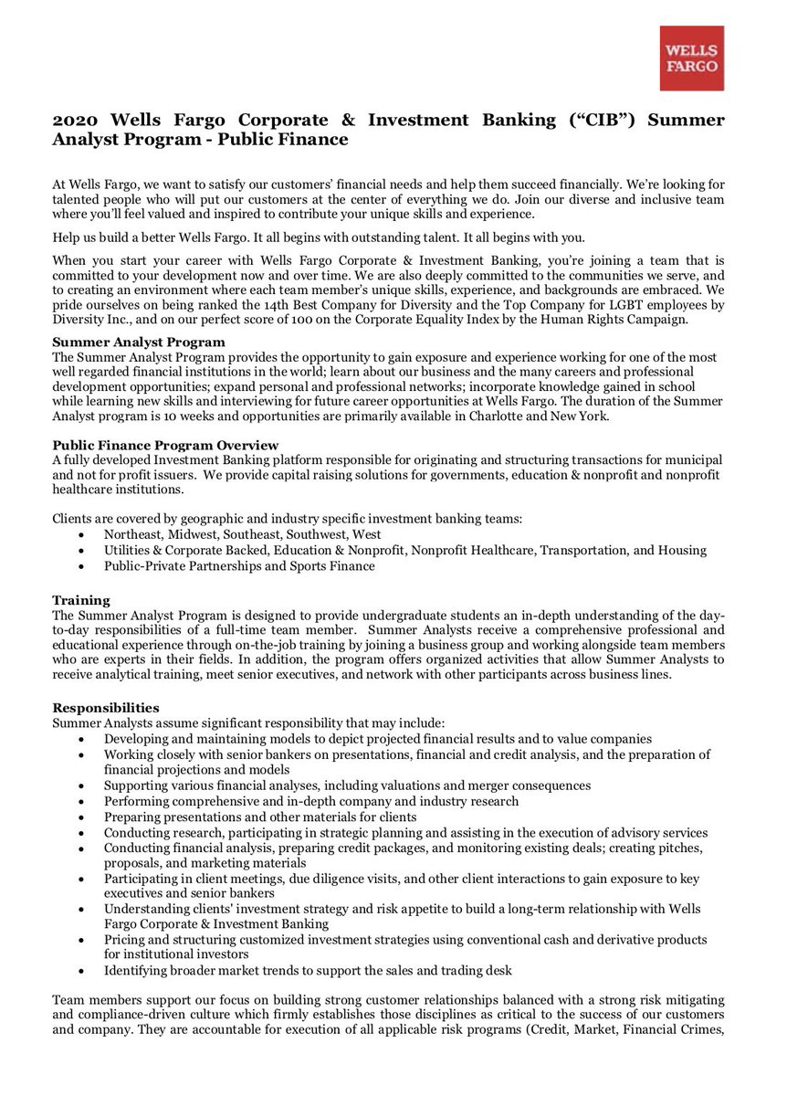 SouthLaDoc's tweet photo. #BUS210 Wells Fargo is now accepting applications for its Corporate & Investment Banking (“CIB”) Summer Analyst Program - Public Finance. The deadline to apply is Monday, August 26, 2019.
To learn more and to apply, see the attached flyer and visit:
https://t.co/xv1BsJIIC2 https://t.co/RAYqOjba1z