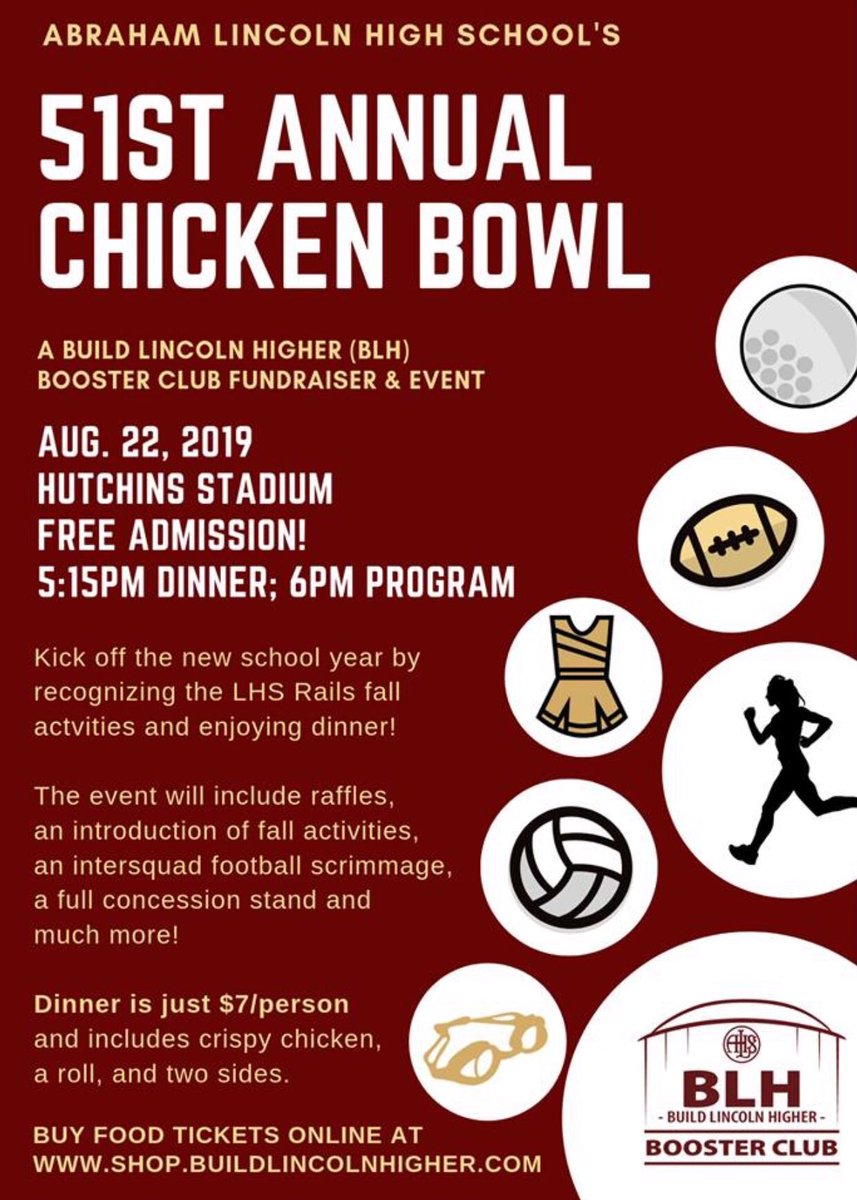 HEY LINCOLN! make it out to the chicken bowl tonight @ Hutchins! dinner starts at 5:15 and the program starts at 6, free admission! come find one of us while you’re there to get first dibs on a t-shirt($15)🐔🤩
