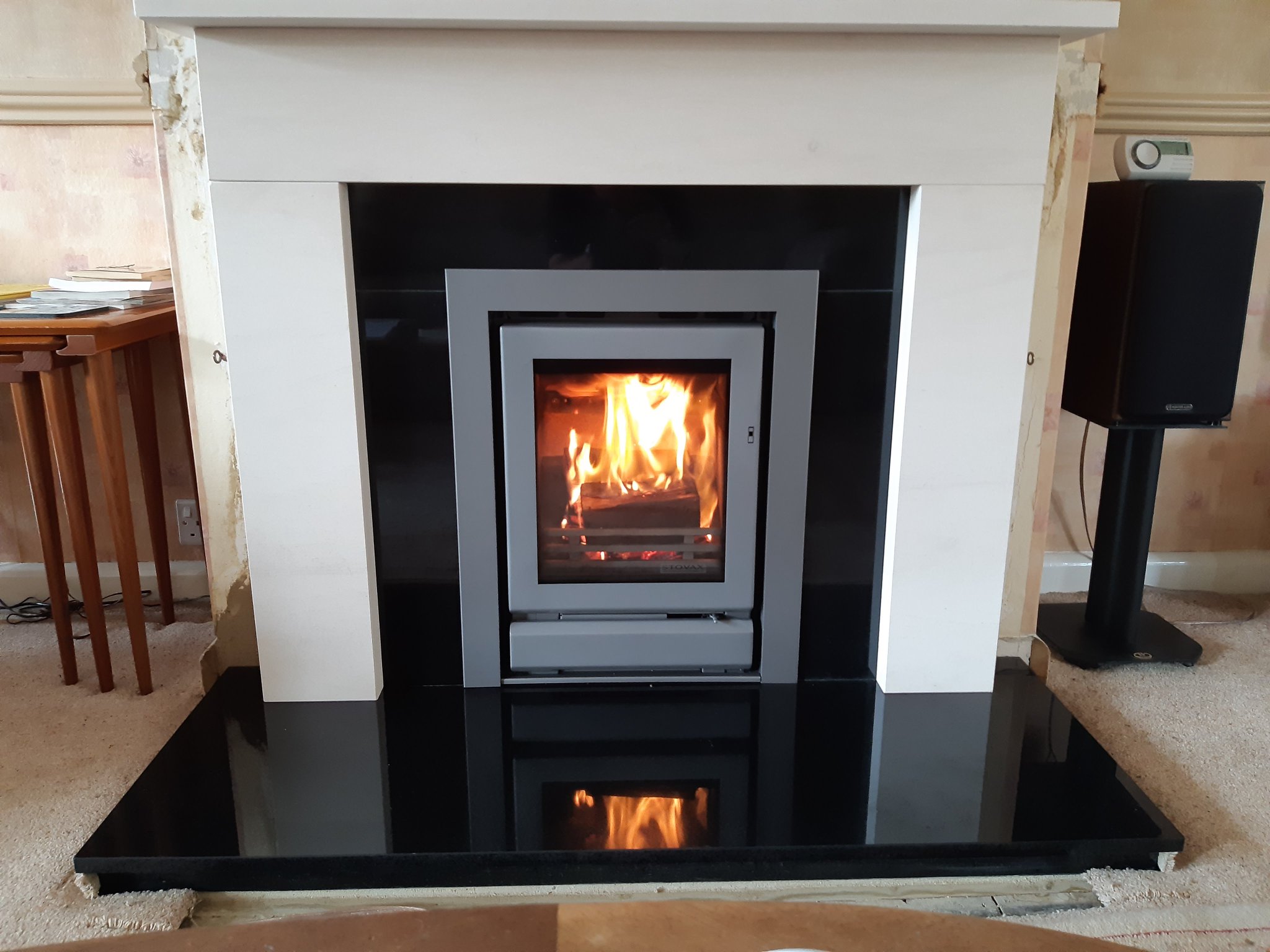 Simply Stoves Ltd on Twitter: Our next finished installation photo shows  the Stovax and Gazco Riva 40 Inset Multifuel Stove in Storm Metallic  finish, with a 3-Sided matching Storm Metallic Frame. Like