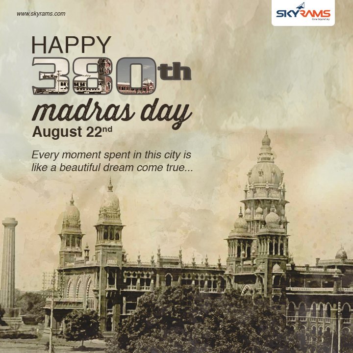 Skyrams_Outdoor's tweet photo. Happy 380th Madras Day.
Every moment in this city is like a beautiful dream comes true.
#SKYRAMS #Celebrating #MadrasDay2019
https://t.co/eSZnMRfxpm https://t.co/NaW8jjOgYr