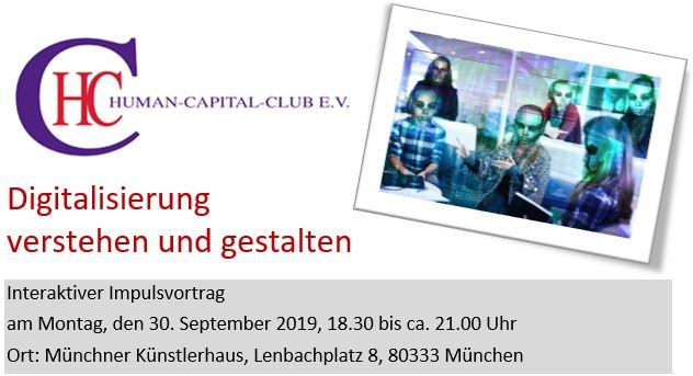 hcc_de's tweet photo. #Einladung zum HCC-Clubabend am 30.09.19 in #Muenchen. "#Digitalisierung verstehen und gestalten" - interaktiver Impulsvortrag für erfolgreichen #Change. Mehr unter: https://t.co/vpZWd0ZHQi Anmelden bei ahlers@humancapitalclub.de.

@DigiTraIn_40 meets @hcc_de https://t.co/IcpUiM3H7R
