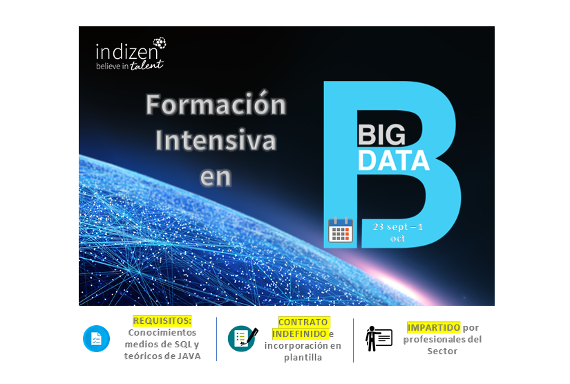 FORMACIÓN INTENSIVA EN BIG DATA + INCOPORACIÓN EN PLANTILLA

¿Tienes conocimientos medios de SQL y teóricos de JAVA y te gustaría enfocar tu carrera en este ámbito? 

Mándanos tu CV a rrhh@indizen.com para participar en esta nueva edición y formar parte de nuestra compañía.