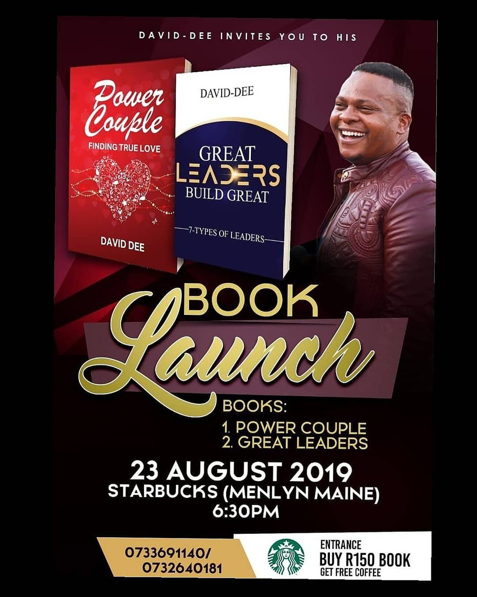 iamchurch_sa's tweet photo. Please join us for the #DavidDeeBookLaunch TOMORROW @ Starbucks, Menlyn Maine, 18:30.
📚☕  cc. @Starbucks_SA https://t.co/Io0A8EUpVC
