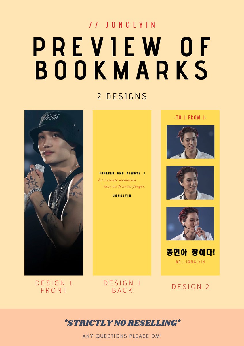 jonglyin's tweet photo. [Let’s create memories that we’ll never forget]- #KAI FANSUPPORT #EXplOrationinTPE 

💛 i will be distributing 100 bookmarks
🐻More details in pics
💛Any questions please drop me a DM

🐻更多詳情請看一下照片

✖️STRICTLY NO RESELLING✖️
#KAI #EXO #종인 #카이 #엑소 #金鍾仁 https://t.co/pJ7PdKF286