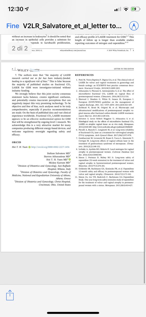 Vaginal Atrophy - CO2 Lasers. Neurourology and Urodynamics- Letter to Editor in response to "The clinical role of LASER for vulvar and vaginal treatments in gynecology and female urology: An ICS/ISSVD document''.
