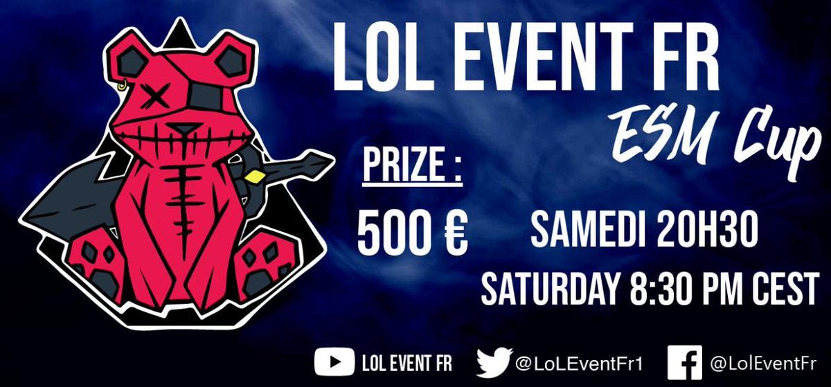 LEF_Community's tweet photo. Here we go again! 🔥 LoL tournaments this week-end with our partner @EsportManag 👏

Discord :  https://t.co/ytYboXDzus

5v5 Saturday, 500€ cashprize : https://t.co/3hNHszTkbW
----------
1V1 Sunday, 200€ cashprize : https://t.co/evbALbYnlj

Your time to shine, don't miss it ! https://t.co/ILeqCICuqu
