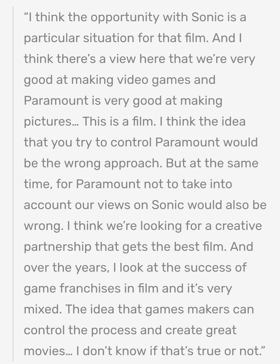 Reading the interviews on all those stuff about the Sonic the Hedgehog movie is very interesting. Even the thoughts of Sega themselves talking about it. https://t.co/I5bb1oY8Gh