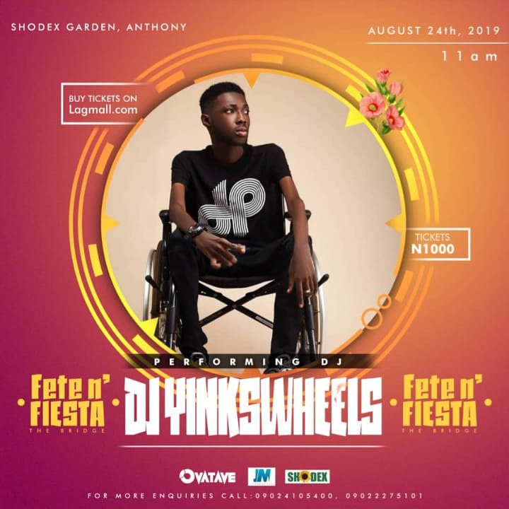 djyinkswheels's tweet photo. @diana_eneje @jj_okpe @djyinkswheels About to Shutdown Saturday 💥🚀
August 24th @shodexgarden
11am sharp Don't Miss out the fun💯💯
#fetenfiestang fetenfiestang
#fetenfiestlagos #djyinkswheels #wheelsboy #wheelchairboy https://t.co/b7C7yl42Wh