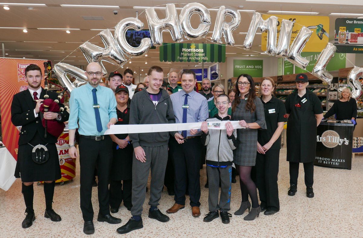 RenHSCP's tweet photo. Renfrewshire Learning Disability Service would like to thank Morrison's for inviting Michael &amp; Christopher to reopen the Lonend store

In recognition of the work Mirin Day Opportunities do packing bags for customers. A wonderful example of supporting your local community @ARCScot https://t.co/AO36DP7lzO