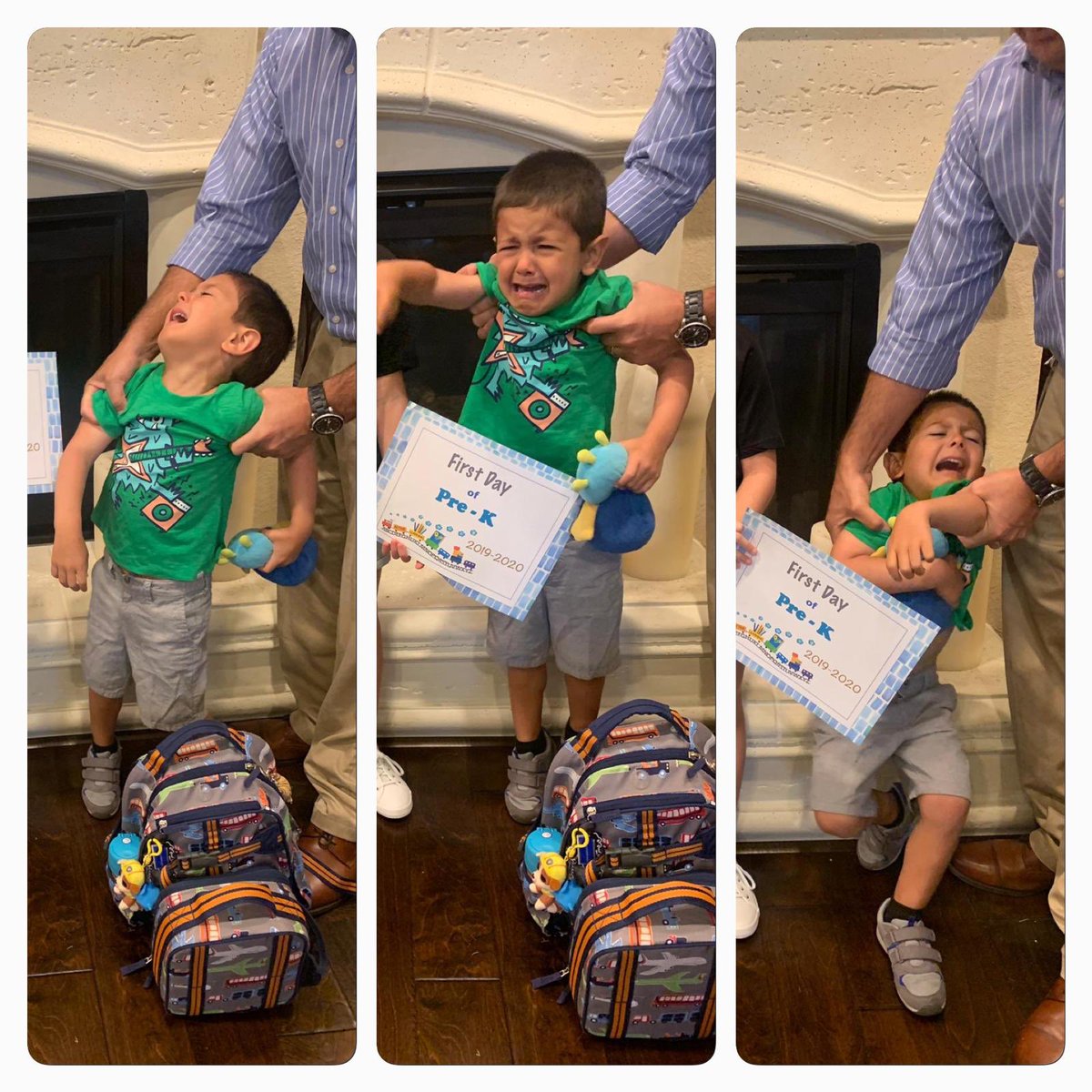 deanshelley29's tweet photo. Not so excited... First Day of Pre-K @TheEllenShow #EllenBacktoSchoolPhotos https://t.co/WFY7DDfwZI