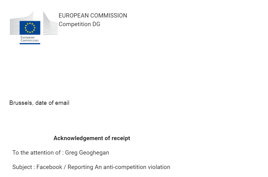 gCn coin v Facebook. Facebook are officially reported. Normal fine is 10% of turnover.