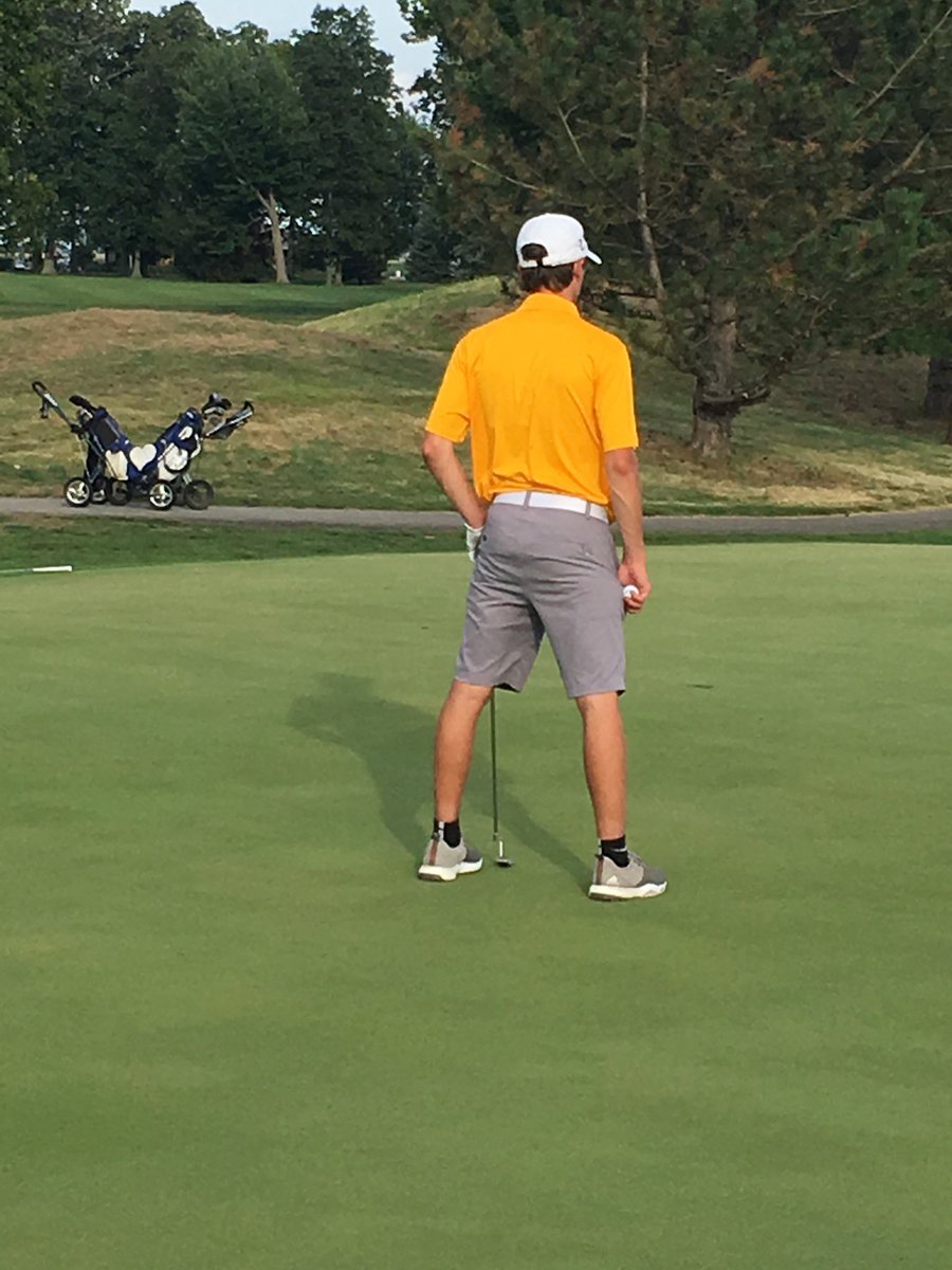 FindlayGolf's tweet photo. JV boys golf team played Liberty Benton's JV in a 9 hole match at Sycamore Springs golf course.  Findlay won 199-220 with Sam Crawford of Findlay as the medalist with a 46.  Also below is a picture of Danny Moniger’s tee shot on hole 9, that’s crazy! https://t.co/Kxj9WfSl5f