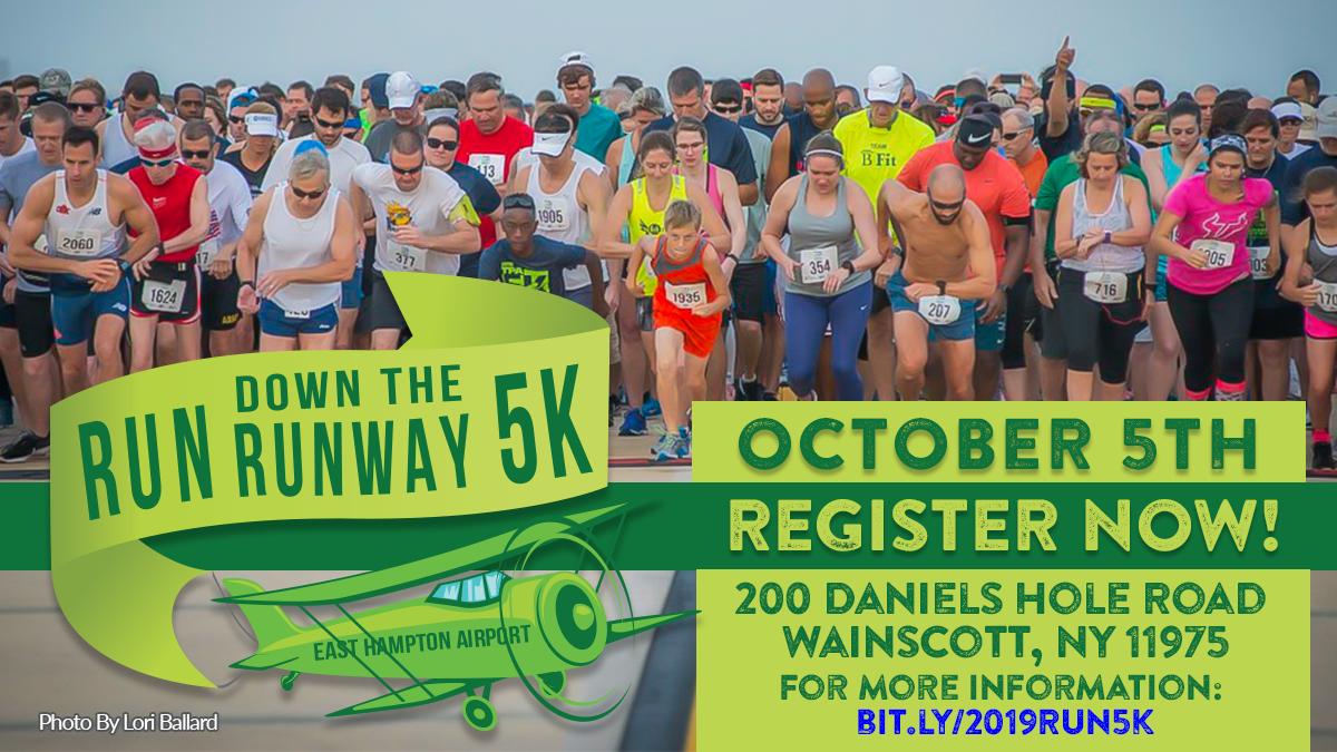 SoundAircraft's tweet photo. The Run Down the Runway 5K is launching its first annual race event. The flat and fast, USATF Certified 3.1-mile, course will allow runners the opportunity to experience our local East Hampton airport in a unique way. Click to register. https://t.co/Z38eGDzzVF #easthamptonairport https://t.co/FQ0BQf3NGS