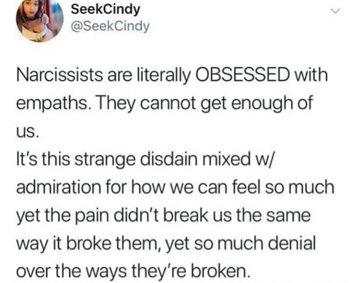 Trust and know that a #narcissist knows a good person when he/she sees one. They simply choose not to be one.
#narcissisticabuse #narcissisticpersonalitydisorder #narcissisticabuseawareness #narcissism #npd #divorce #domesticviolence #empaths #traumasurvivor #healing