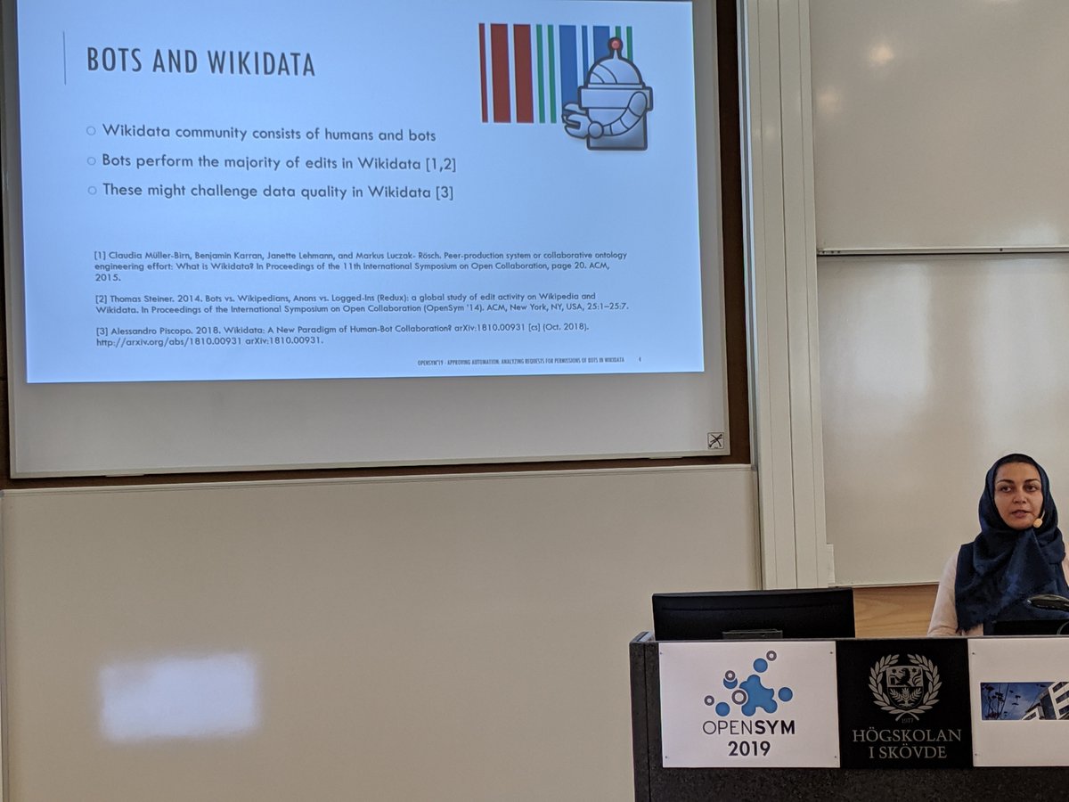 WikiResearch's tweet image. Mariam Farda-Sarbas on how the @wikidata community approves bots, who contribute the majority of the project&apos;s edits #OpenSym opensym.org/wp-content/upl…