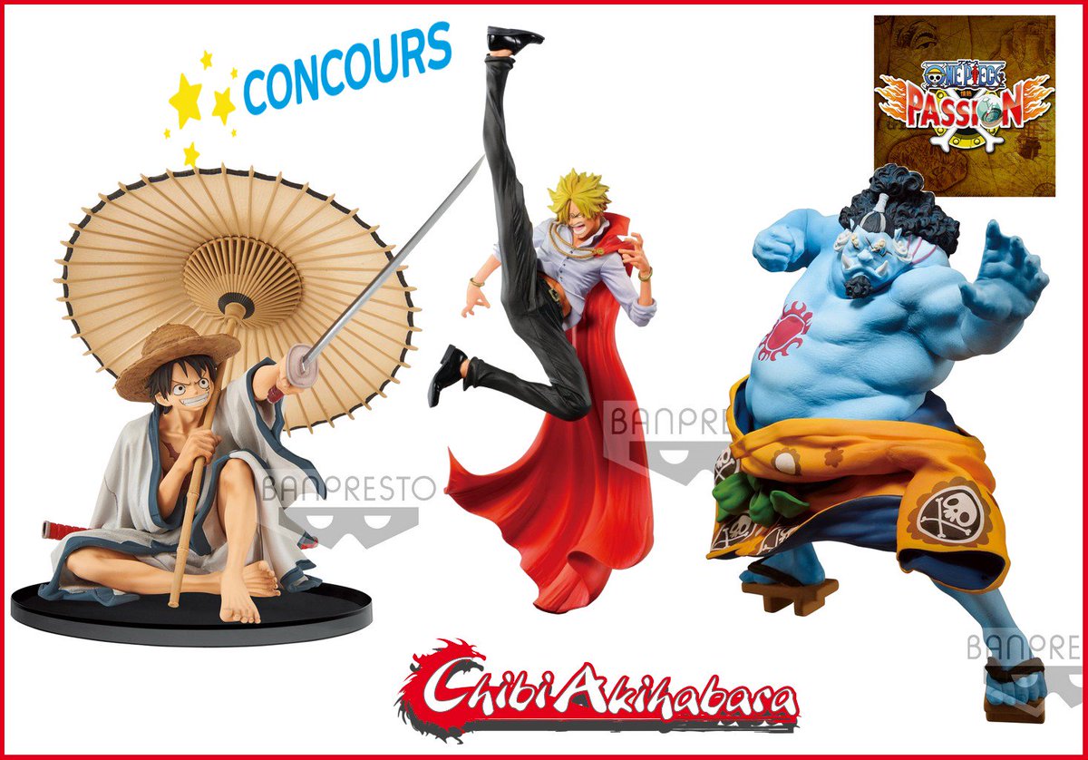 Concours #Onepiece BWFC avec <a href="/AkihabaraChibi/">Chibi Akihabara</a> jusqu'au 6 septembre3 figurines à gagner. 3 gagnants. Uniquement pour la France &amp; la Belgique
>RT la publication
>Follow <a href="/onepiecepassion/">one-piece-passion</a> et <a href="/AkihabaraChibi/">Chibi Akihabara</a>
>Laisse un commentaire avec le personnage que tu veux