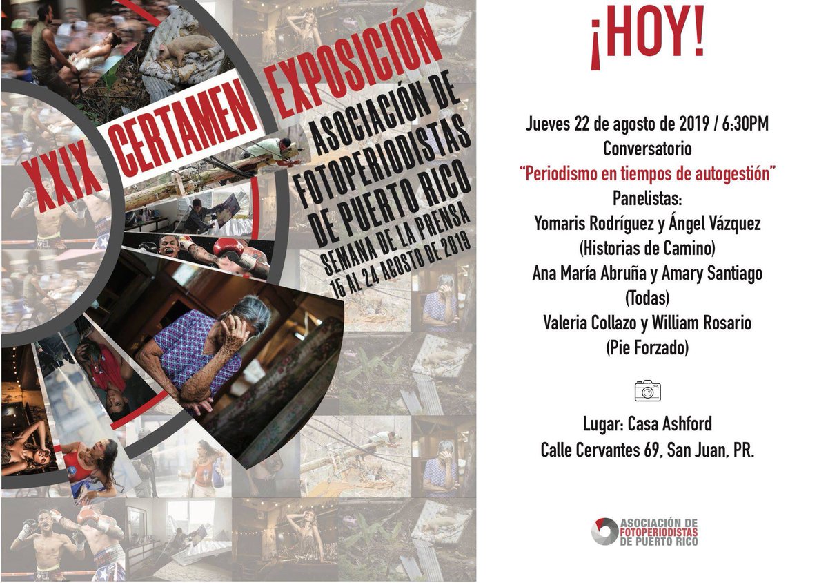 🚨 ¡HOY! 🚨
Conversatorio: "Periodismo en tiempos de autogestión" 
Panelistas: Yomaris Rodríguez y Ángel Vázquez (<a href="/historiacamino/">Historias de camino</a>), Ana María Abruña y Amary Santiago (<a href="/TodasPR/">Todas</a>), Valeria Collazo y William Rosario (<a href="/pieforzado/">pieforzado</a>). Los esperamos a las 6:30PM en la Casa Ashford.
