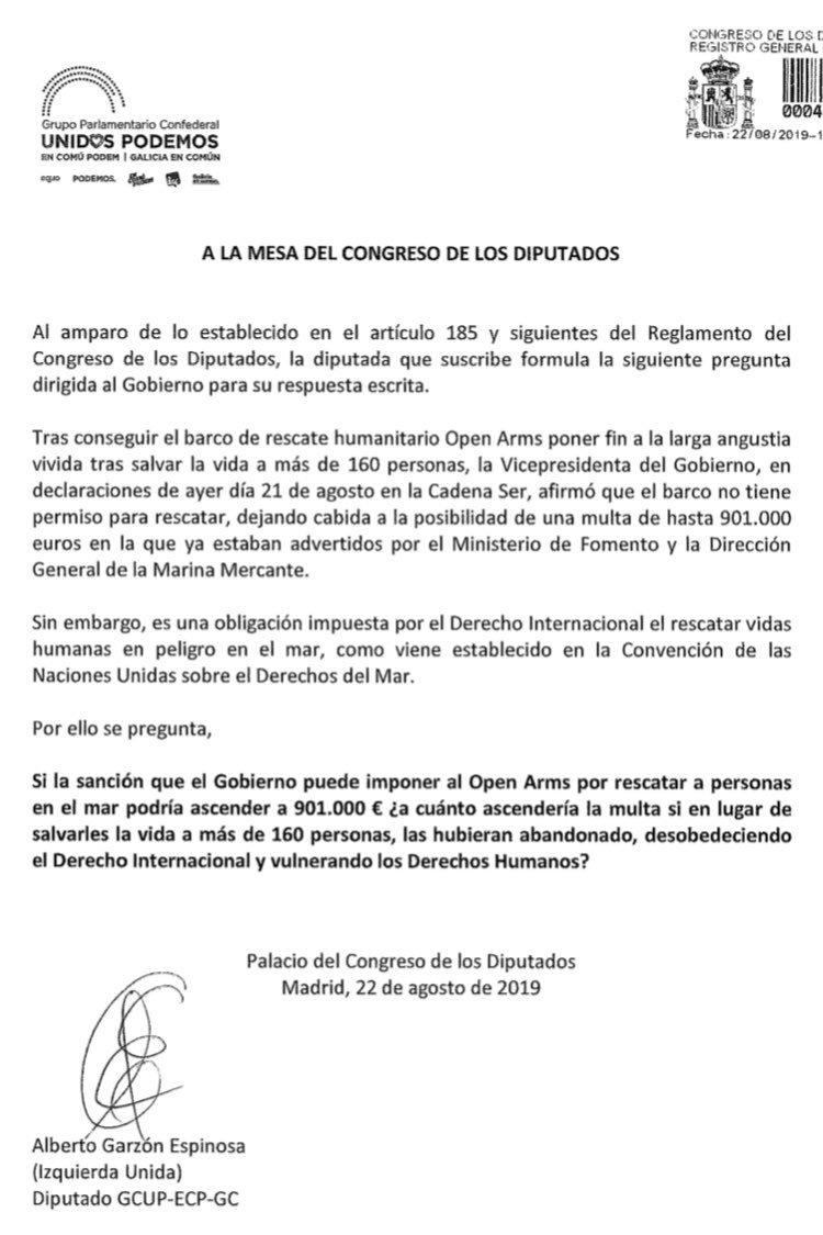 agarzon's tweet photo. Si la sanción que el Gobierno quiere imponer al @openarms_fund por rescatar personas en el mar asciende a 900.000€, ¿a cuánto ascendería la multa si hubieran abandonado a las 160 personas desobedeciendo el Derecho Internacional y vulnerando los Derechos Humanos? https://t.co/dcPgZYLVOD
