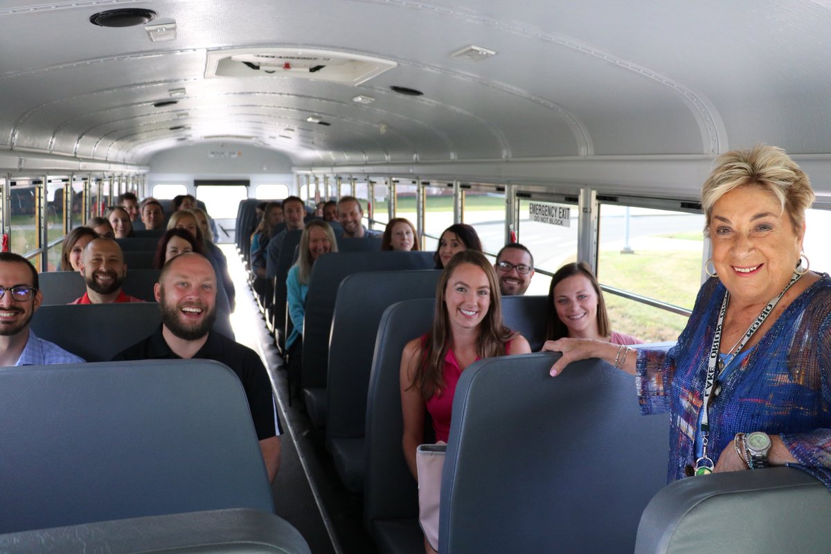 LOCS New Teacher Orientation is underway with introductions and the district tour bus ride, guided by Superintendent ⁦<a href="/marionginopolis/">Marion Ginopolis</a>⁩. #AlwaysLakeOrion