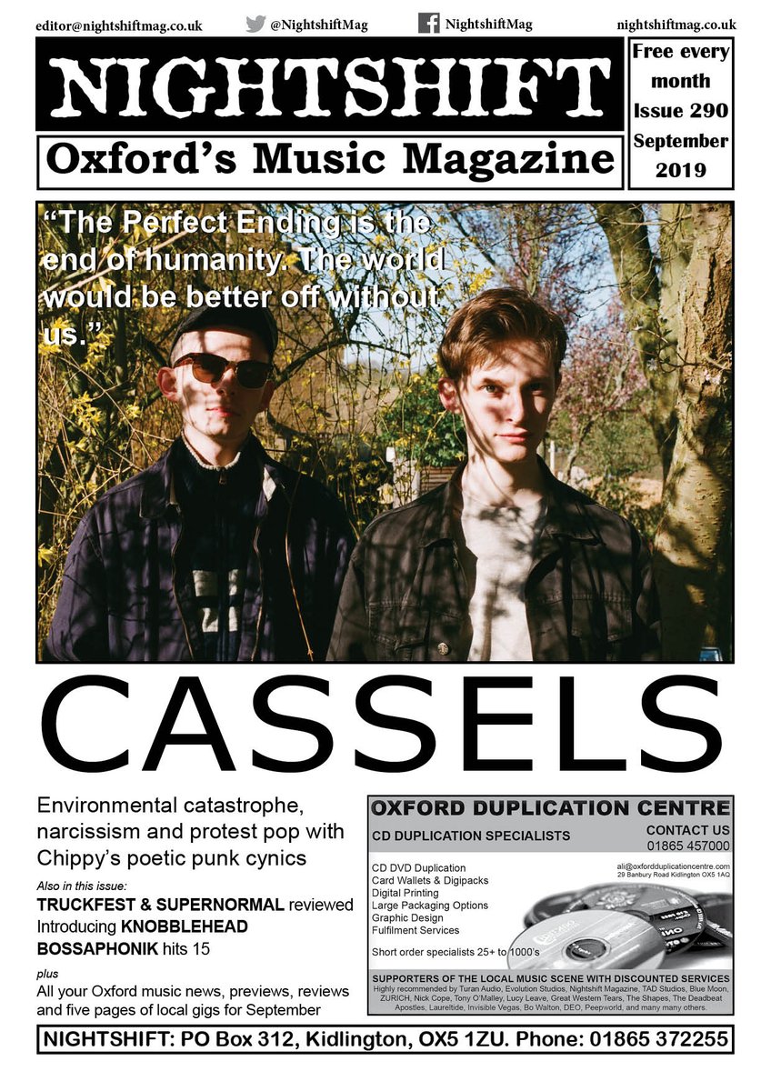 Packed month of gigs in September. Main previews of <a href="/partner_band/">Partner</a> <a href="/D_o_t_M/">Death of the Maiden</a> Mclusky <a href="/ifnotnowwhenox/">If Not Now, When?</a> <a href="/cultdreamsband/">𝕮𝖚𝖑𝖙𝖉𝖗𝖊𝖆𝖒𝖘</a> <a href="/LeisureSociety/">The Leisure Society</a> Bevis Frond + <a href="/theSamOutlaw/">SAM OUTLAW</a> in Sept's <a href="/NightshiftMag/">Martha the Nightshift Cat</a> online now at: nightshiftmag.co.uk/2019/sep.pdf