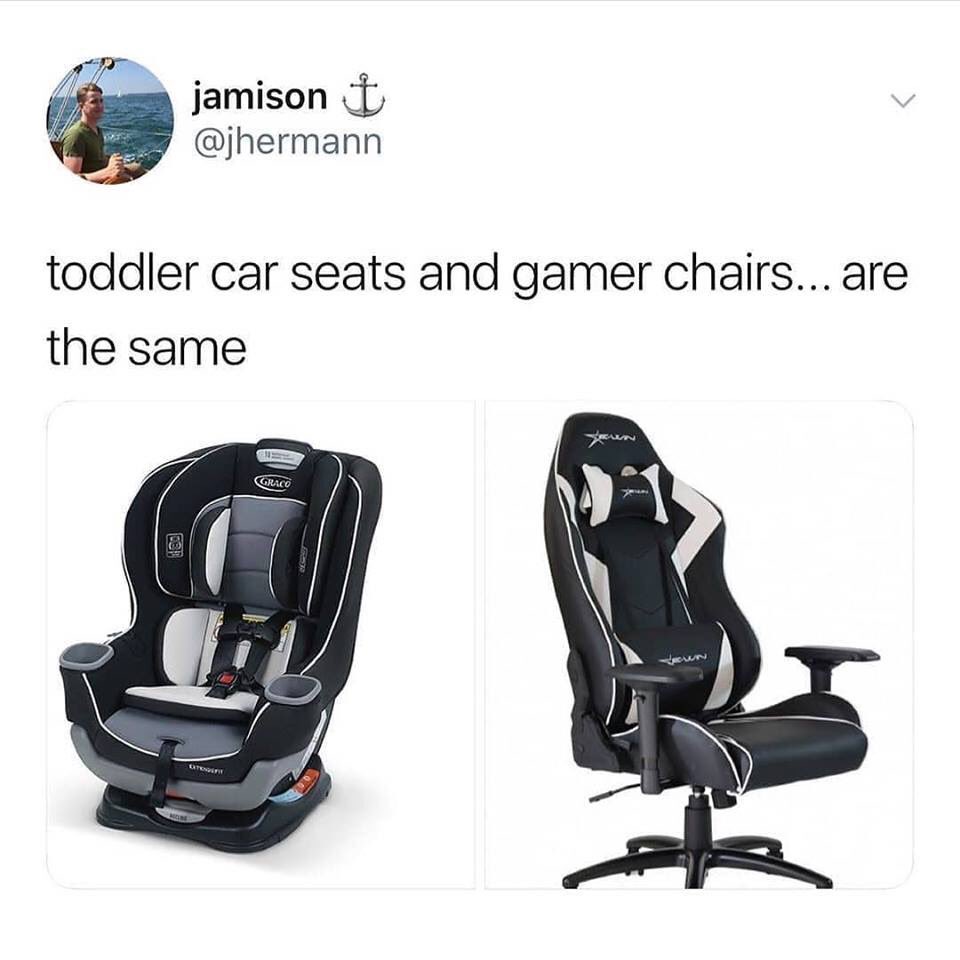 TreeSweater's tweet image. Heh! #gamingchair #toddlercarseat