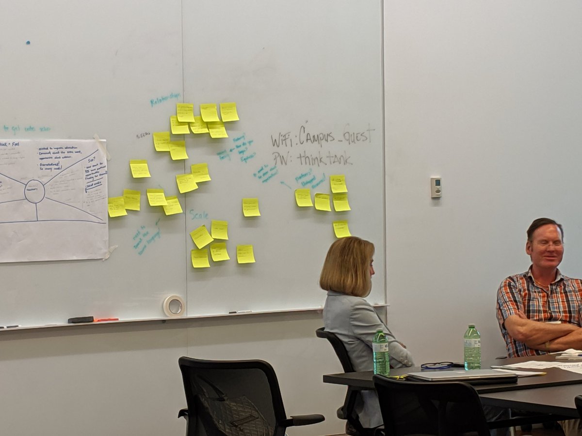 OttawaLouise's tweet photo. The post-its are out. Design thinking in progress. #edtechwaterloo https://t.co/znTE2Pwd0m