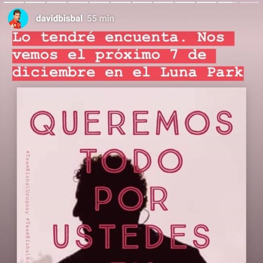 teambisbalarg's tweet photo. No sabes @davidbisbal q ilusión nos haría escuchar #TodoPorUstedesEnElLuna Gracias x siempre estar pendiente d tus fans Gracias x cumplir nuestros sueños el @stadiumlunapark sera una verdadera fiesta junto con @locasxdavid @TeamBisbalUy #SiempreContigo #Sinmiraratras #eincreible https://t.co/KhEgeJQlFG