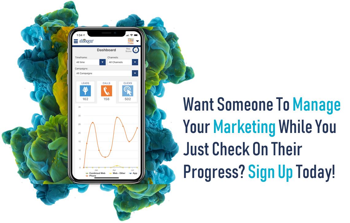 Shooger's tweet photo. Fully managed marketing solutions. You don't have to lift a finger - unless you're checking on our progress or responding to a lead. Let us show you how easy it is! https://t.co/uRpEdJ3Uri https://t.co/gm2f2LdeAV