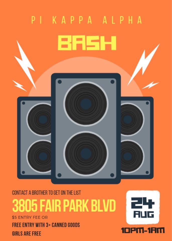 UALR_Pikes's tweet photo. Come out Saturday for our Back to School Bash! Bring 3 caned food items to get in free! 

Contact a brother to get on the guest list! https://t.co/hoRffYhLGE
