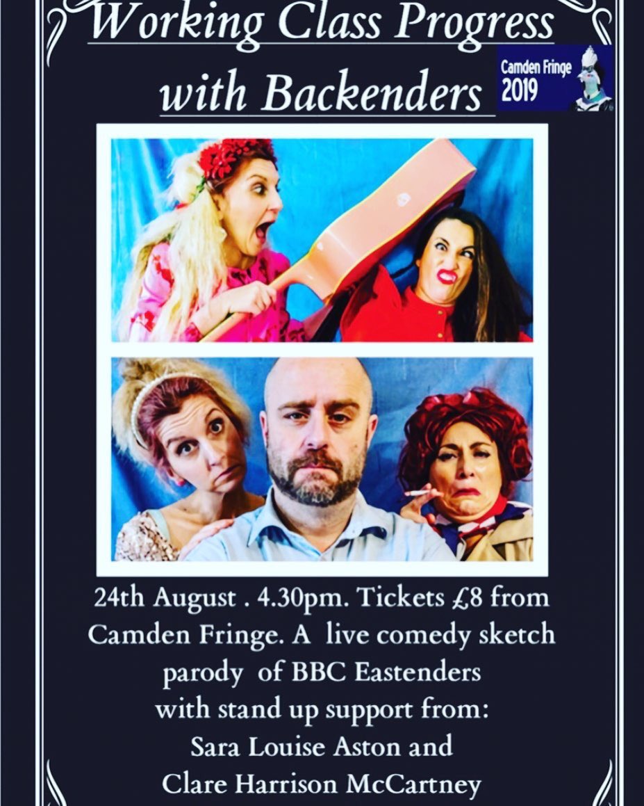 comedyloulou's tweet photo. 2 days 2go @thecamdenfringe @thehenandchickenstheatre with @yoginiclare @comedyloulou @cj.hooperman(playing Phil Mitchell in our parody in our @bbceastenders sketch called BackEnders)#backenders #workingclassprogress #comedy #comedyatthecamdenfringe #sketchshow #eastenders https://t.co/QUzAc6Zl25