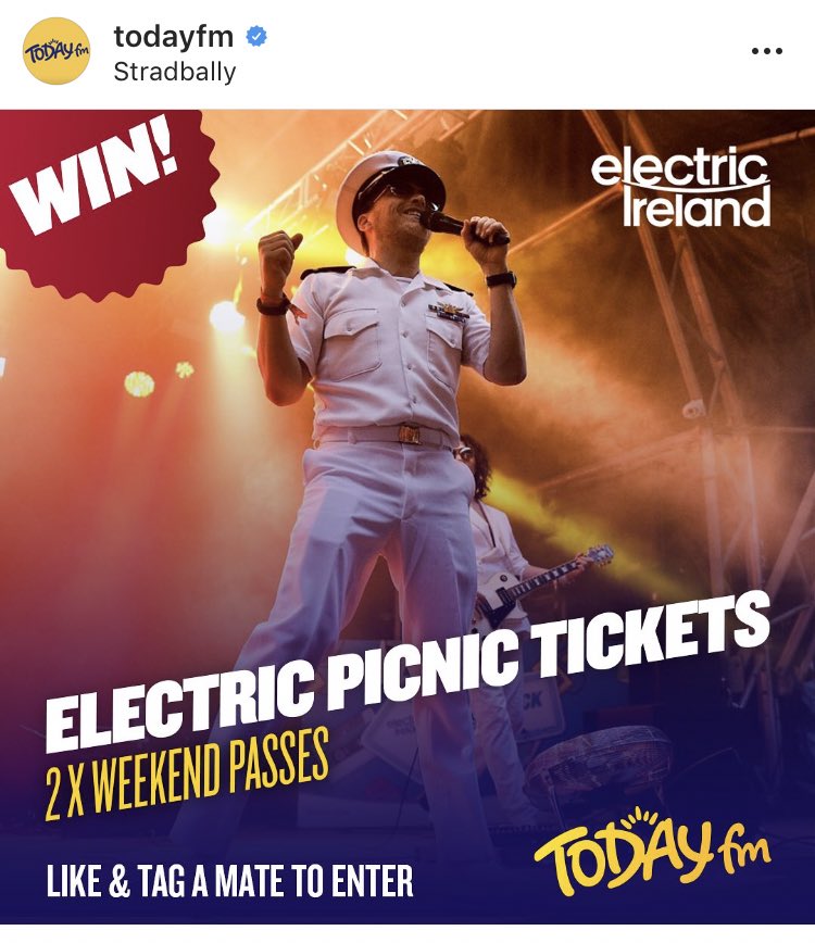 TodayFM's tweet photo. Who wants TWO tickets to the SOLD OUT #ElectricPicnic?! Join us!!
All with thanks to @ElectricIreland and their #ThrowbackStage!
Enter: https://t.co/88H6P1igty https://t.co/PgGN5UQVNx