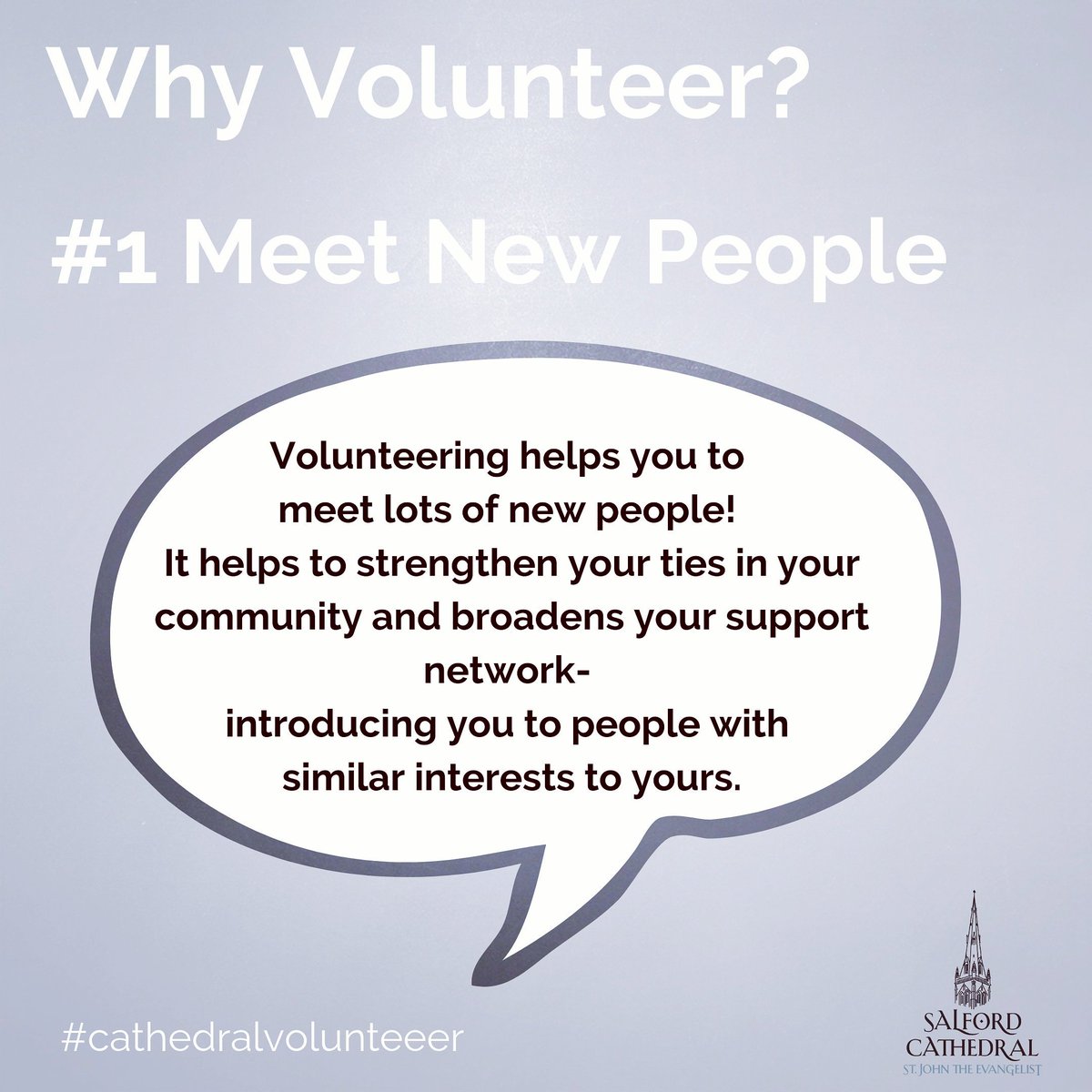 SalfordCathedra's tweet photo. Yesterday we launched our Volunteer Programme. If you've considered volunteering, there are many reasons to give it a try. Over the coming weeks we will outline just a few..to find out more, come along to our information day on Sept 21st.

#Cathedralvolunteer #salfordjobs https://t.co/Ad6OP7aspC