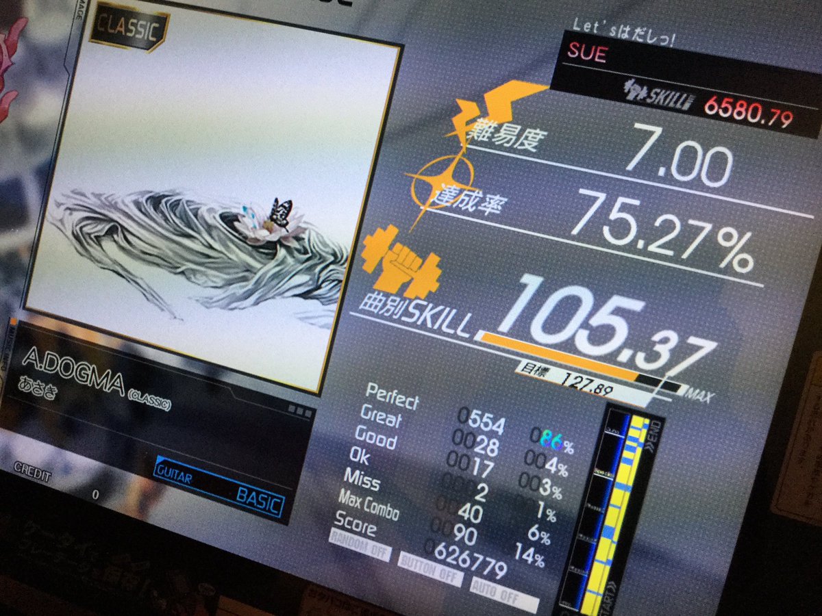 1k_kitasucar's tweet photo. 有頂天ビバーチェ赤G直後にA.DOGMAアンコールチャンス!右腕の疲れからか、プレミアムアンコールに挑戦してしまう。普段80%くらいしかパフェ出ないけど、今日に限って85%超えたー。
Thomasさんの"Infinity Stage"のアナウンス、カッコよかったー。#gitadora #ギタドラ #exchain https://t.co/H5w889bMZ7
