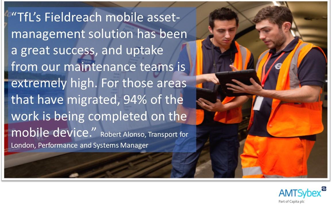 amtsybex's tweet photo. Read about how @TfL's implementation of Fieldreach helped their maintenance teams work more efficiently by reducing the need to 'return to base' between jobs - https://t.co/csUO3UI82w https://t.co/x1qMNy3vqG