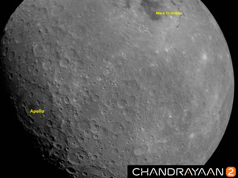 Take a look at the first Moon image captured by #Chandrayaan2 #VikramLander taken at a height of about 2650 km from Lunar surface on August 21, 2019. 

Mare Orientale basin and Apollo craters are identified in the picture.

#ISRO