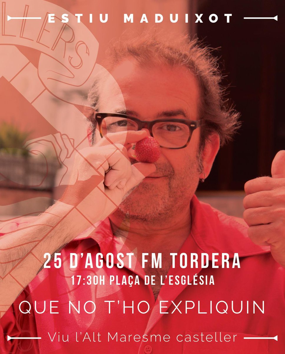 maduixots's tweet photo. 📣Seguim amb les FM del #TerritoriMaduixot 
Diumenge 25 d’agost 
@Aj_Tordera

🔴Diumenge 25 d’Agost
17.30h Cercavila amb inici a la plaça Martí i Pol fins plaça de l’Església 
i a continuació, actuació de #FMTordera19 amb 
@CCFigueres i @CCEsperxats https://t.co/Y4H3u6fots