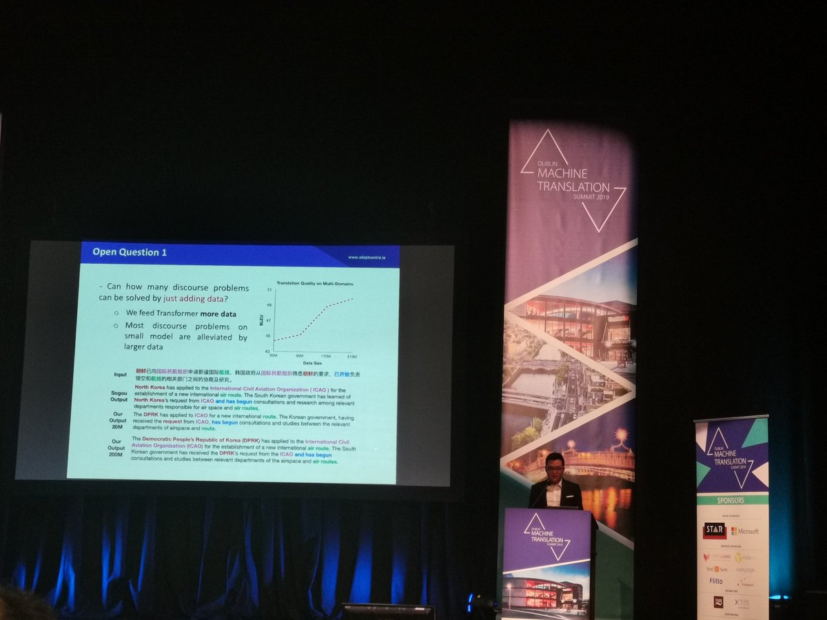 ChristianEisold's tweet photo. Discourse models support NMT in maintaining cohesion, coherence and consistency. Best thesis award goes to @wangly0229 @MTSummitXVII #MTSummit2019 @blcTeam https://t.co/XXy27RioPA