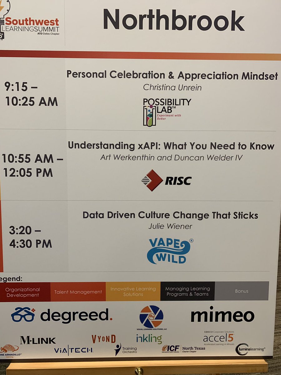 DuncanWIV's tweet photo. Find @AWerkenthin and me in the Northbrook room to discuss #xAPI and what you need to know at @ATDDallas #swls2019 https://t.co/O8763JErGT